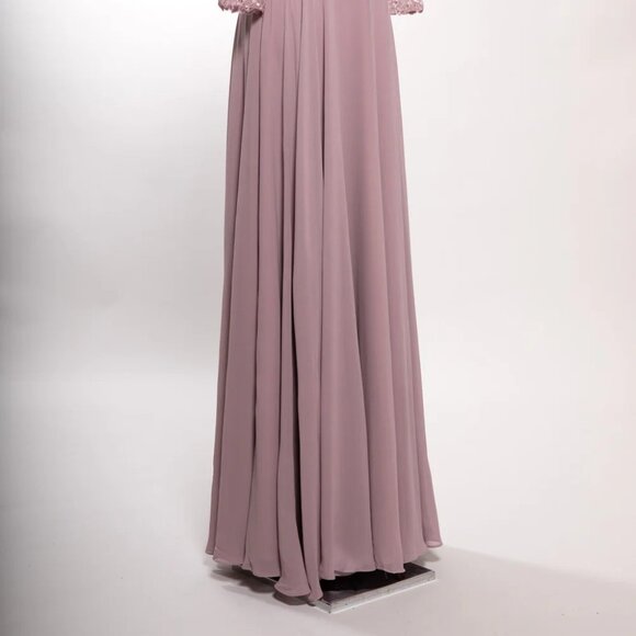 New A-Line Formal Floral Lace Embellished MOB Maxi Gown w/ 3/4 Sleeves TC M2758Q - Picture 5 of 8